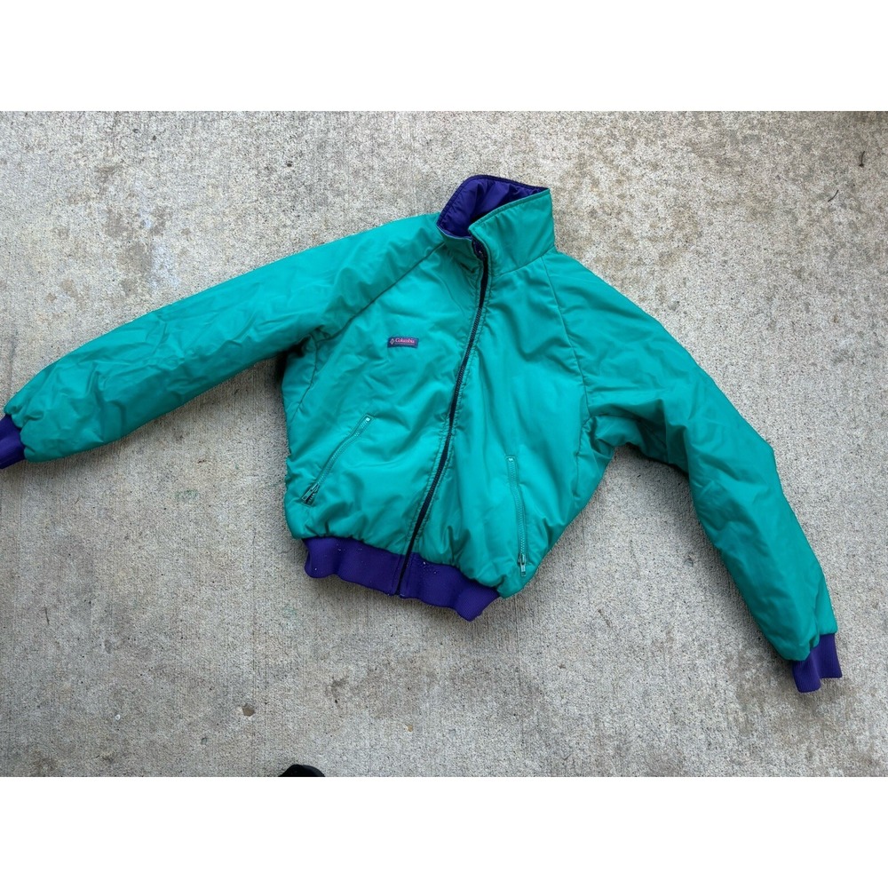 Vtg 90s Columbia Softshell Reversible Puffer Jacket, Purple Teal, Pockets, M